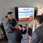 Photos of students meeting with industry reps from Bank of America.